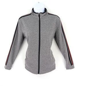Old Navy Full Zip Activewear Jacket Girls XL Gray‎ Black Striped Pockets